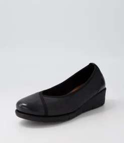 Women SUPERSOFT Comfort|Wedges-Mexxi Black Leather Wedges