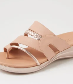 Women SUPERSOFT Comfort|Slides-Mia2 Dark Nude Rose Gold Leather Slides