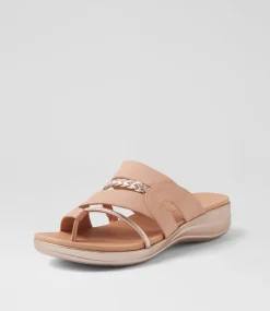 Women SUPERSOFT Comfort|Slides-Mia2 Dark Nude Rose Gold Leather Slides