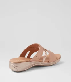 Women SUPERSOFT Comfort|Slides-Mia2 Dark Nude Rose Gold Leather Slides