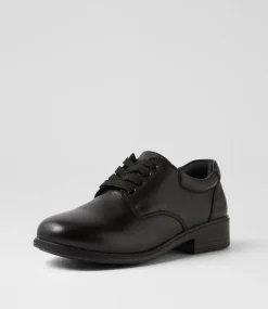 COLORADO Junior School Shoes-Micah Junior E Hello Kitty Black Leather Lace Up Shoes