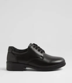 COLORADO Junior School Shoes-Micah Junior E Hello Kitty Black Leather Lace Up Shoes