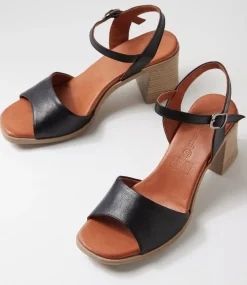 Women DIANA FERRARI Heels|Sandals-Micente Black Leather Sandals