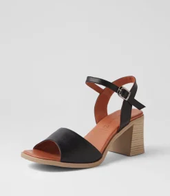 Women DIANA FERRARI Heels|Sandals-Micente Black Leather Sandals