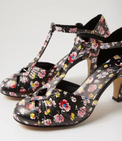 Women I LOVE BILLY Heels-Mildan Black Floral Heels
