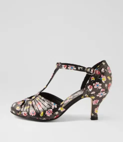 Women I LOVE BILLY Heels-Mildan Black Floral Heels