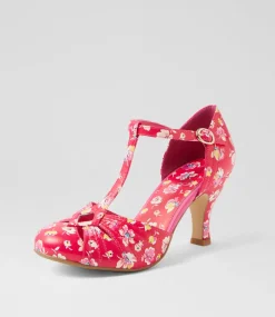Women I LOVE BILLY Heels-Mildan Fuchsia Floral Heels
