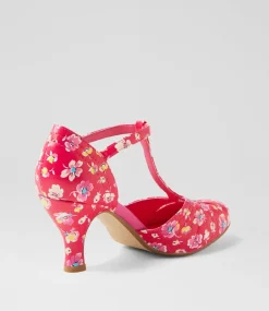 Women I LOVE BILLY Heels-Mildan Fuchsia Floral Heels