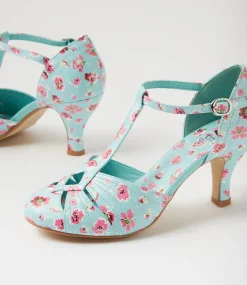 Women I LOVE BILLY Heels-Mildan Light Blue Floral Heels
