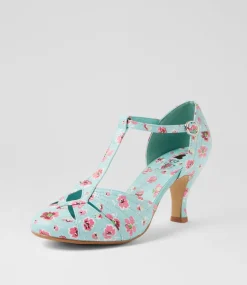 Women I LOVE BILLY Heels-Mildan Light Blue Floral Heels