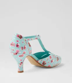 Women I LOVE BILLY Heels-Mildan Light Blue Floral Heels