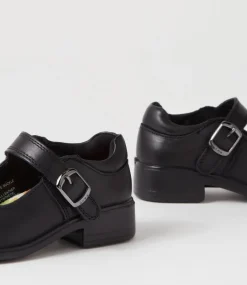 LYNX Junior School Shoes-Milla Junior E Buckle Black Leather Shoes