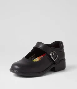 LYNX Junior School Shoes-Milla Junior E Buckle Black Leather Shoes