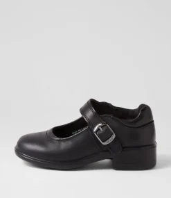 LYNX Junior School Shoes-Milla Junior E Buckle Black Leather Shoes