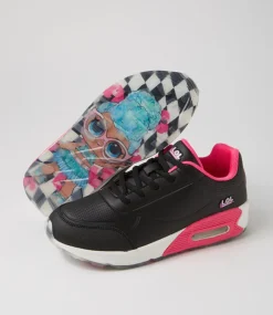 COLORADO Sport School Shoes|Junior School Shoes-Mimi Jnr Lace Lol Black Leather Sneakers