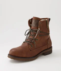 Women I LOVE BILLY Boots-Miskeen Tan Lace Up Boots