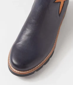 Women TOP END Boots-Missha Dark Navy Cognac Leather Elastic Chelsea Boots