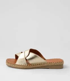 Women DIANA FERRARI Slides|Sandals-Mistee Soft Gold Leather Slides