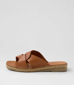 Women DIANA FERRARI Slides|Sandals-Mistee Tan Leather Slides