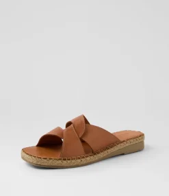 Women DIANA FERRARI Slides|Sandals-Mistee Tan Leather Slides