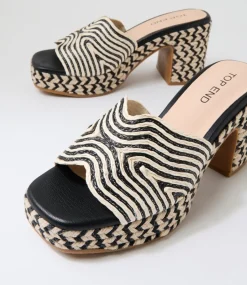 Women TOP END Slides|Heels-Mitchie Ivory Black Multi Fabric Sandals