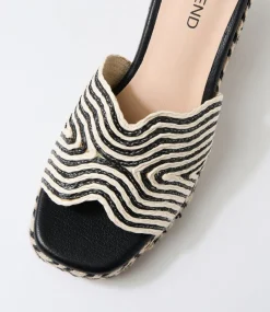 Women TOP END Slides|Heels-Mitchie Ivory Black Multi Fabric Sandals