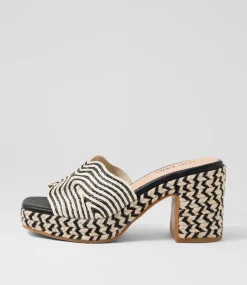 Women TOP END Slides|Heels-Mitchie Ivory Black Multi Fabric Sandals