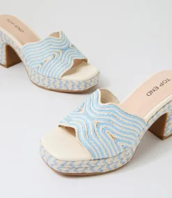 Women TOP END Slides|Sandals-Mitchie Ivory Denim Multi Fabric Sandals