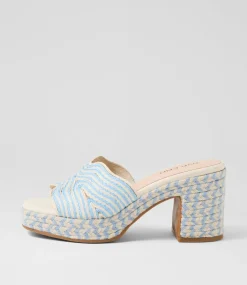 Women TOP END Slides|Sandals-Mitchie Ivory Denim Multi Fabric Sandals