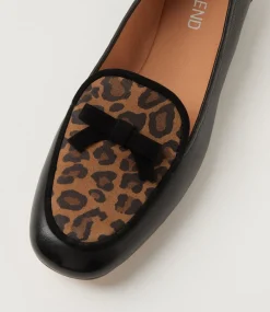 Women TOP END Loafers|Flats-Mojas Black Camel Leopard Leather Multi Loafers
