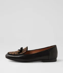 Women TOP END Loafers|Flats-Mojas Black Camel Leopard Leather Multi Loafers