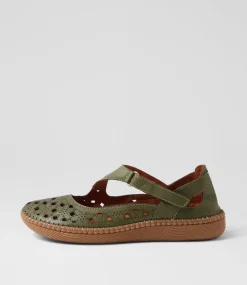 Women COLORADO Comfort|Flats-Molly Khaki Leather Ballet Flats