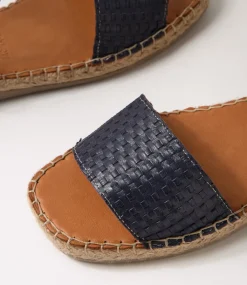 Women DIANA FERRARI Flats|Sandals-Mona Navy Tan Leather Sandals