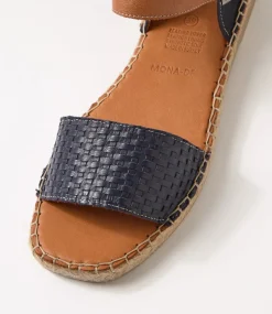 Women DIANA FERRARI Flats|Sandals-Mona Navy Tan Leather Sandals