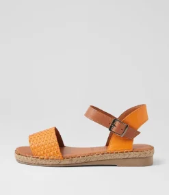 Women DIANA FERRARI Flats|Sandals-Mona Orange Tan Leather Sandals