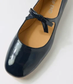 Women TOP END Flats-Mostly Navy Patent Leather Flat Shoes