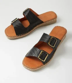 Women DIANA FERRARI Slides|Sandals-Motella Black Leather Slides