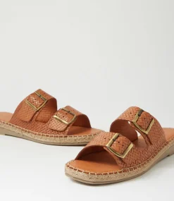 Women DIANA FERRARI Slides|Sandals-Motella Tan Leather Slides