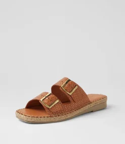 Women DIANA FERRARI Slides|Sandals-Motella Tan Leather Slides