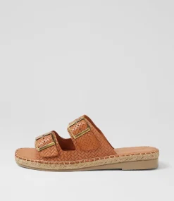 Women DIANA FERRARI Slides|Sandals-Motella Tan Leather Slides