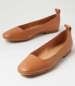 Women TOP END Flats-Murlena Dark Tan Leather Ballet Flats