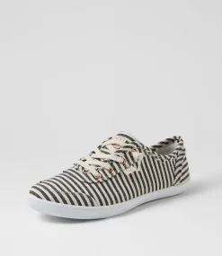 Women I LOVE BILLY Sneakers-Mynka Navy Stripe Canvas Lace Ups Sneakers