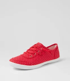 Women I LOVE BILLY Sneakers-Mynka Red White Spot Canvas Lace Ups Sneakers