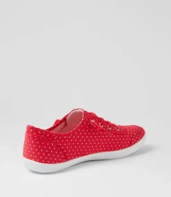 Women I LOVE BILLY Sneakers-Mynka Red White Spot Canvas Lace Ups Sneakers