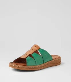 Women COLORADO Comfort|Slides-Myrtle Green Tan Leather Slides