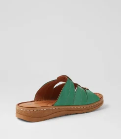 Women COLORADO Comfort|Slides-Myrtle Green Tan Leather Slides