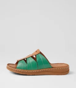 Women COLORADO Comfort|Slides-Myrtle Green Tan Leather Slides