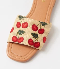 Women TOP END Slides|Flats-Nahlas Natural Cherries Fabric Slides