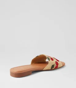 Women TOP END Slides|Flats-Nahlas Natural Cherries Fabric Slides