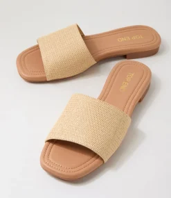 Women TOP END Slides|Flats-Nahlas Natural Synthetic Raffia Slides